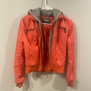 Gray and coral bomber jacket